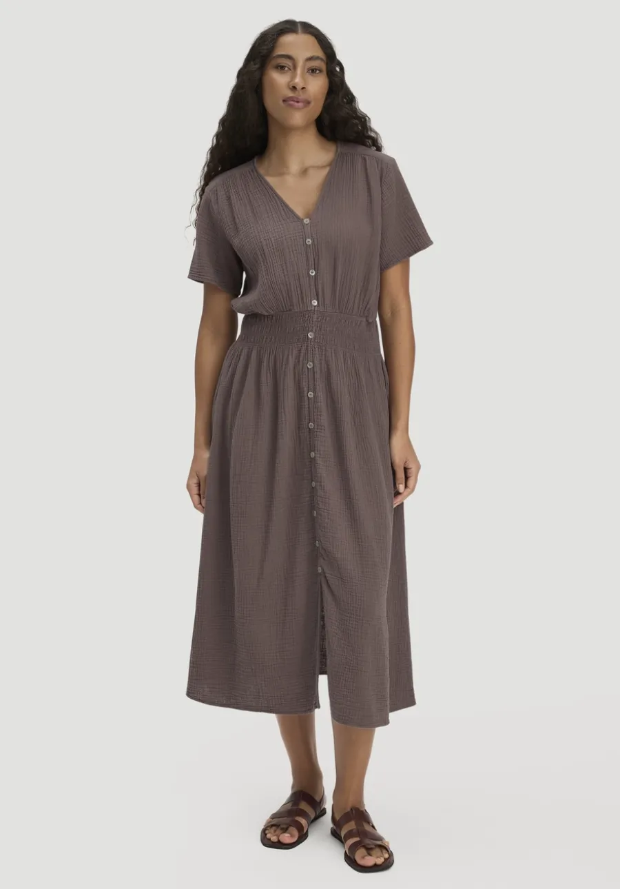 Gewebe Kleid mit Taillierung Midi aus reiner Bio-Baumwolle von hessnatur