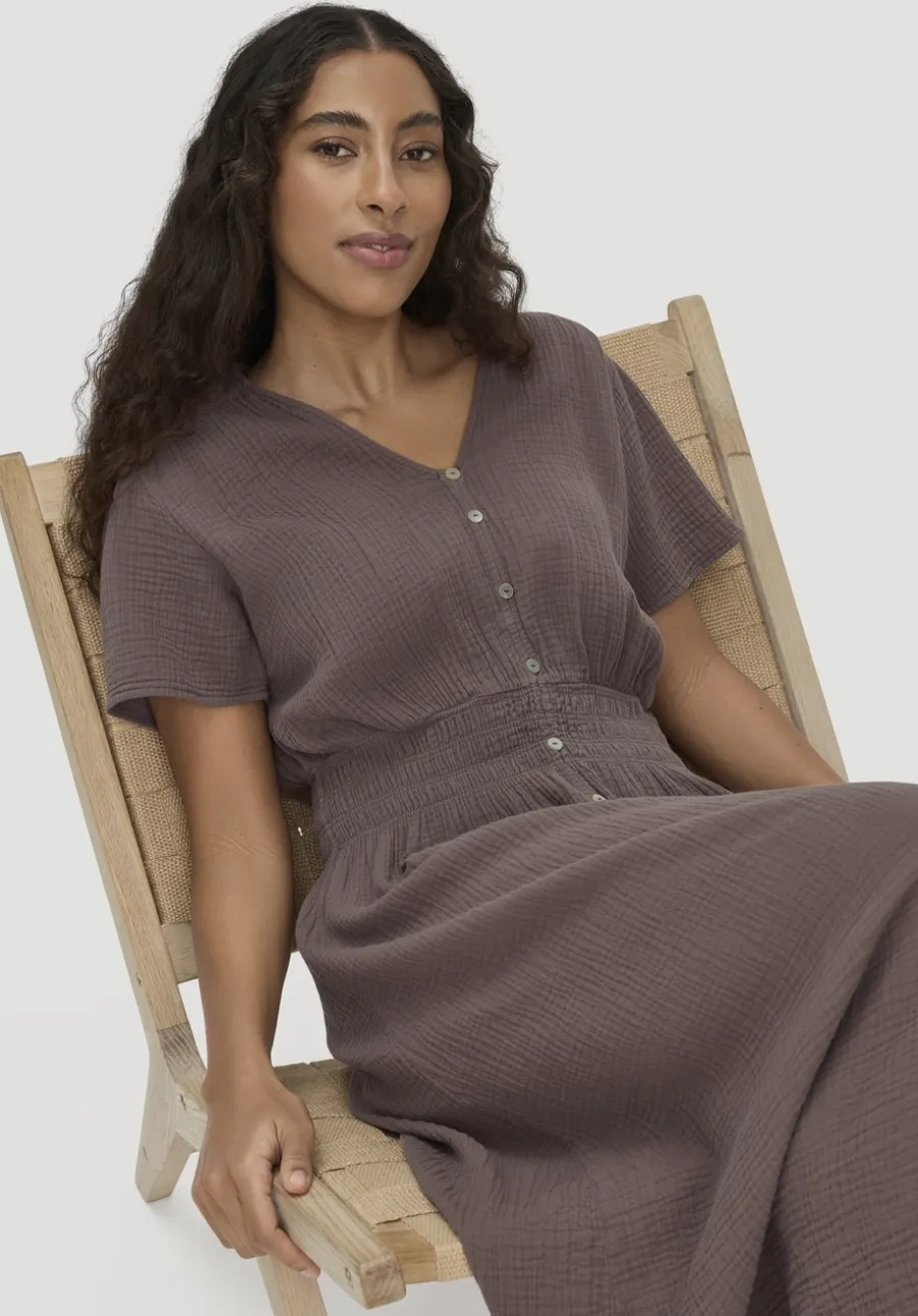 Gewebe Kleid mit Taillierung Midi aus reiner Bio-Baumwolle von hessnatur