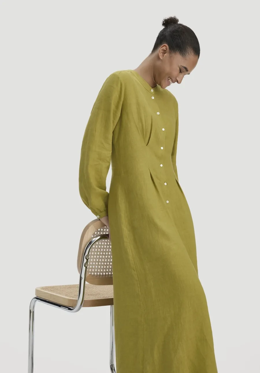 Hemdblusenkleid mit Taillierung Maxi aus Bio-Baumwolle mit Leinen von hessnatur