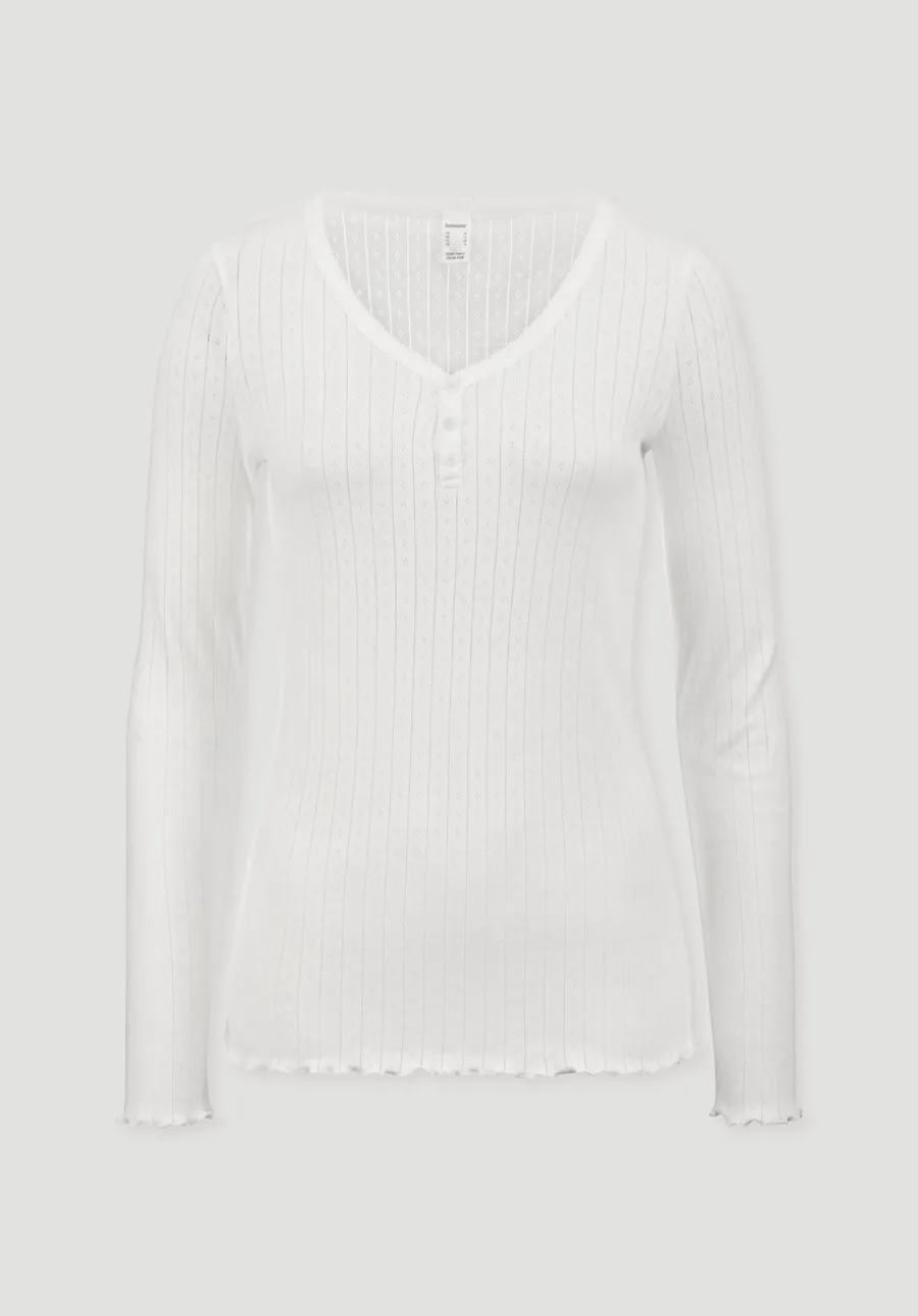 Pointelle Henley Schlafshirt PURE COTTON aus reiner Bio-Baumwolle von hessnatur